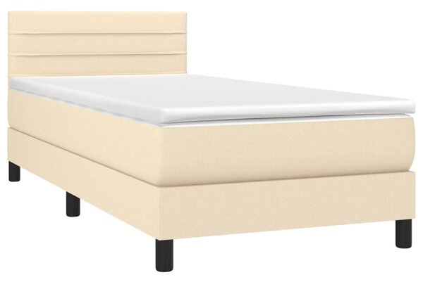 Krevet box spring s madracem LED krem 100x200 cm od tkanine - Krema / 100 x 200 cm