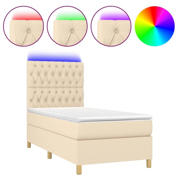 Krevet box spring s madracem LED krem 100x200 cm od tkanine - Krema / 100 x 200 cm