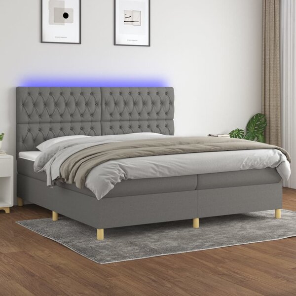 Krevet box spring s madracem LED tamnosivi 200x200 cm tkanina - Siva / 200 x 200 cm