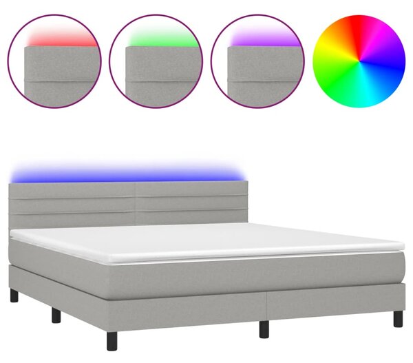 Krevet box spring s madracem LED svjetlosivi 180x200 cm tkanina - Siva / 180 x 200 cm