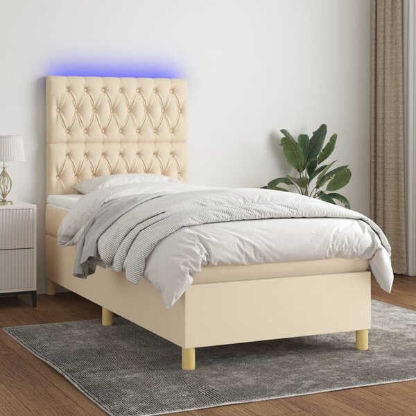 Krevet box spring s madracem LED krem 100x200 cm od tkanine - Krema / 100 x 200 cm