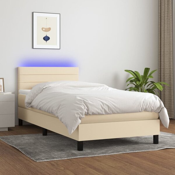 Krevet box spring s madracem LED krem 100x200 cm od tkanine - Krema / 100 x 200 cm