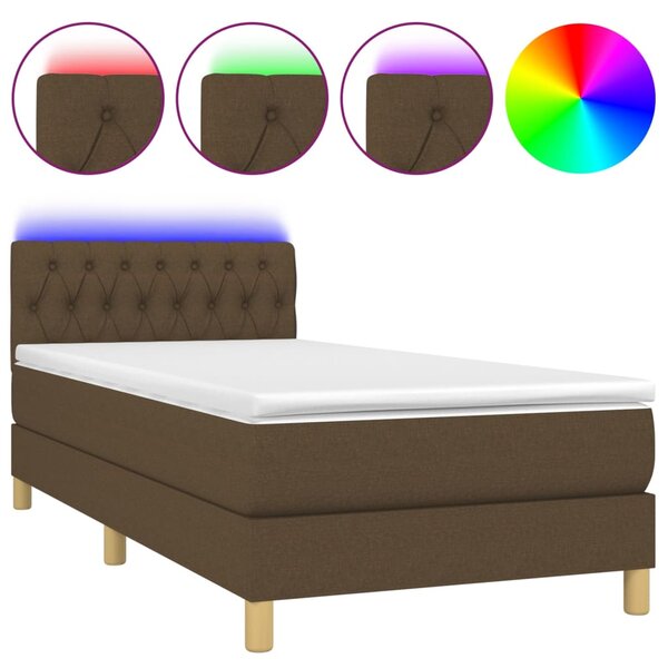 Krevet box spring s madracem LED tamnosmeđi 100x200 cm tkanina - Smeđa / 100 x 200 cm