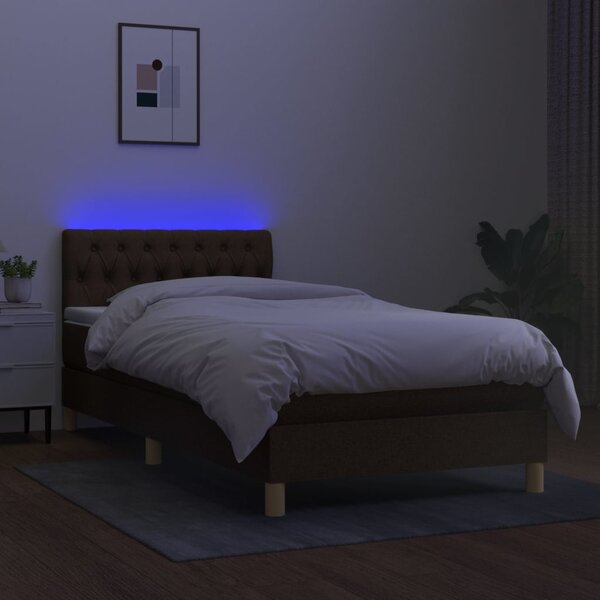 Krevet box spring s madracem LED tamnosmeđi 100x200 cm tkanina - Smeđa / 100 x 200 cm