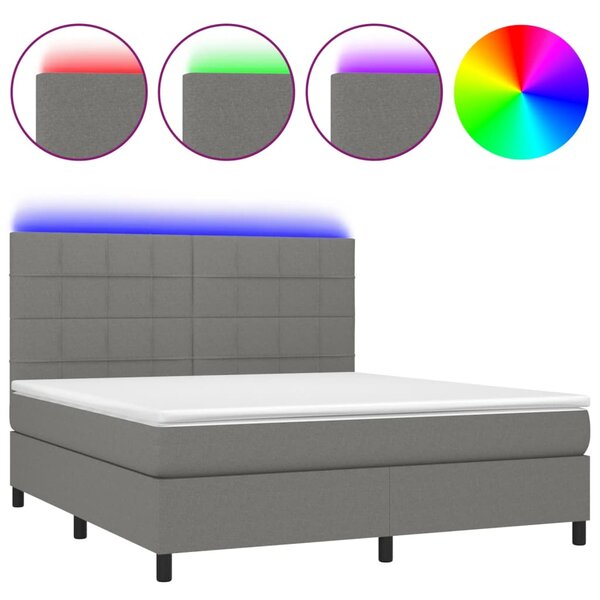 Krevet box spring s madracem LED tamnosivi 180x200 cm tkanina - Siva / 180 x 200 cm