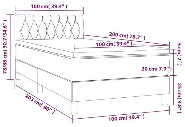 Krevet box spring s madracem LED tamnosmeđi 100x200 cm tkanina - Smeđa / 100 x 200 cm