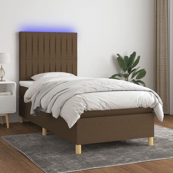 Krevet box spring s madracem LED tamnosmeđi 100x200 cm tkanina - Smeđa / 100 x 200 cm