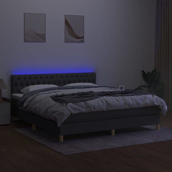 Krevet box spring s madracem LED tamnosivi 180x200 cm tkanina - Siva / 180 x 200 cm