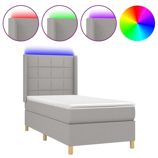 Krevet box spring s madracem LED svjetlosivi 90x190 cm tkanina - Siva / 90 x 190 cm