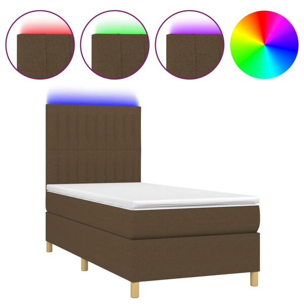 Krevet box spring s madracem LED tamnosmeđi 100x200 cm tkanina - Smeđa / 100 x 200 cm