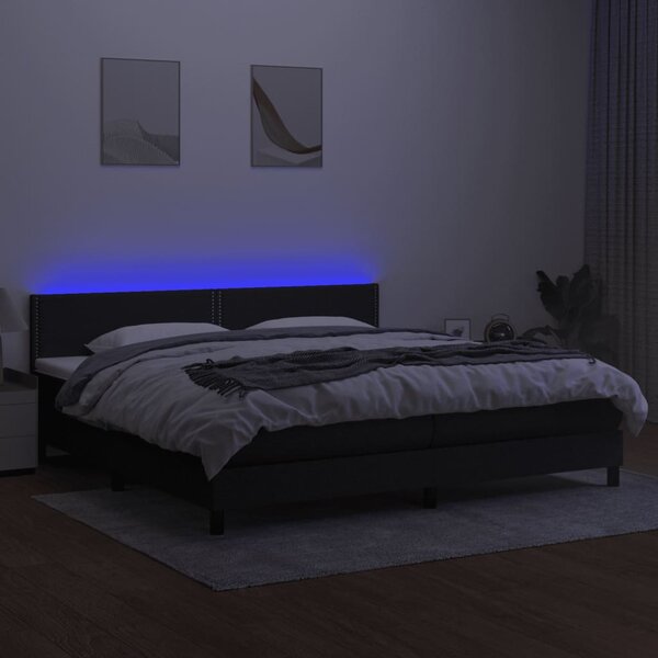 Krevet box spring s madracem LED crni 200x200 cm od tkanine - Crna / 200 x 200 cm