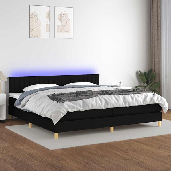 Krevet box spring s madracem LED crni 200x200 cm od tkanine - Crna / 200 x 200 cm