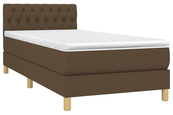 Krevet box spring s madracem LED tamnosmeđi 100x200 cm tkanina - Smeđa / 100 x 200 cm