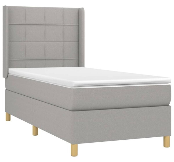 Krevet box spring s madracem LED svjetlosivi 90x190 cm tkanina - Siva / 90 x 190 cm