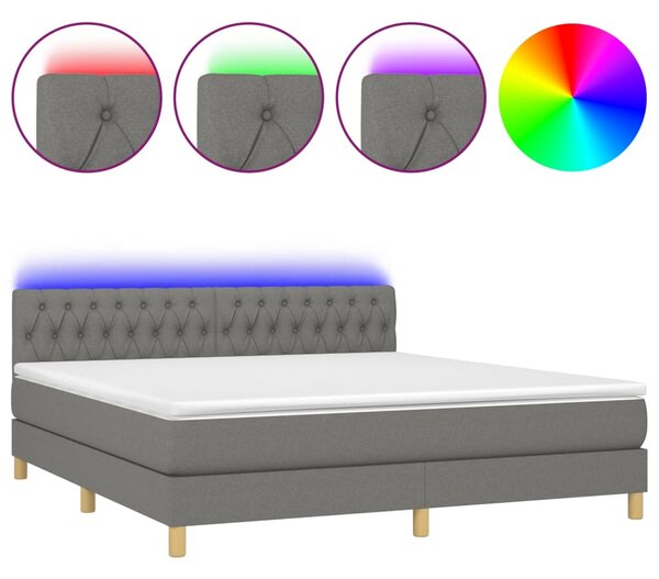 Krevet box spring s madracem LED tamnosivi 180x200 cm tkanina - Siva / 180 x 200 cm