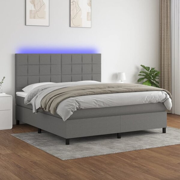 Krevet box spring s madracem LED tamnosivi 180x200 cm tkanina - Siva / 180 x 200 cm