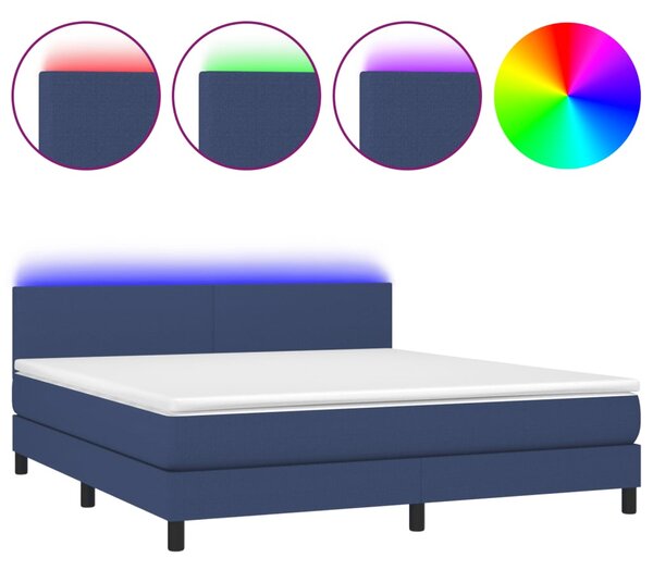 Krevet box spring s madracem LED plavi 180x200 cm od tkanine - Plava / 180 x 200 cm