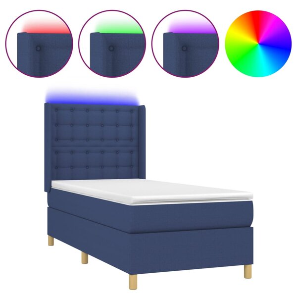 Krevet box spring s madracem LED plavi 80 x 200 cm od tkanine - Plava / 80 x 200 cm