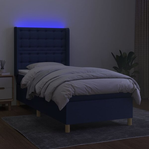 Krevet box spring s madracem LED plavi 80 x 200 cm od tkanine - Plava / 80 x 200 cm