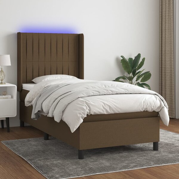 Krevet box spring s madracem LED tamnosmeđi 90x190 cm tkanina - Smeđa / 90 x 190 cm