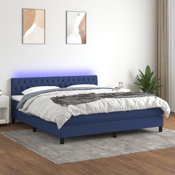 Krevet box spring s madracem LED plavi 180x200 cm od tkanine - Plava / 180 x 200 cm