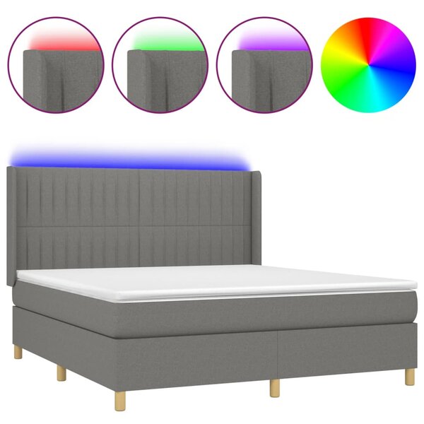 Krevet box spring s madracem LED tamnosivi 160x200 cm tkanina - Siva / 160 x 200 cm