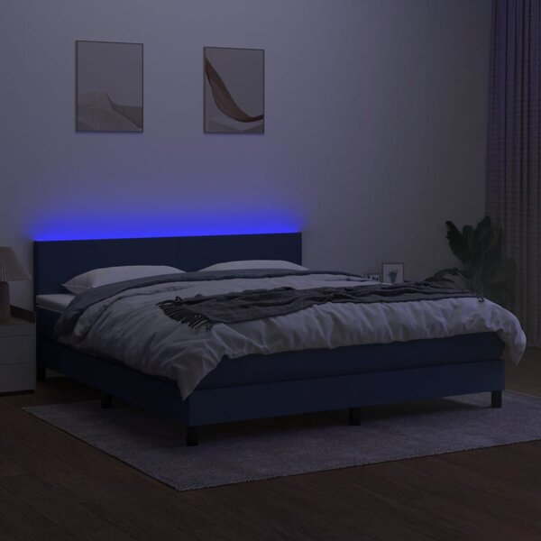 Krevet box spring s madracem LED plavi 180x200 cm od tkanine - Plava / 180 x 200 cm