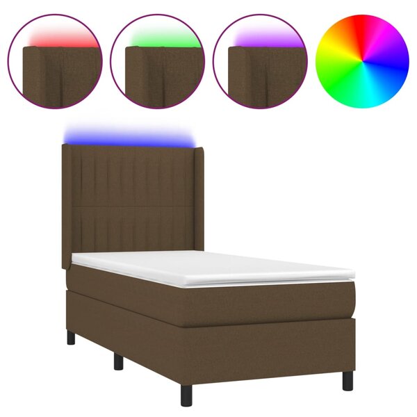 Krevet box spring s madracem LED tamnosmeđi 90x190 cm tkanina - Smeđa / 90 x 190 cm
