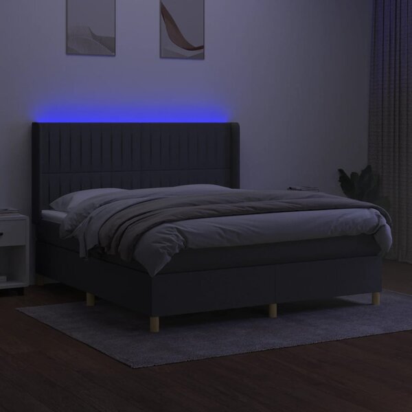 Krevet box spring s madracem LED tamnosivi 160x200 cm tkanina - Siva / 160 x 200 cm