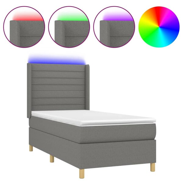 Krevet box spring s madracem LED tamnosivi 90x190 cm tkanina - Siva / 90 x 190 cm