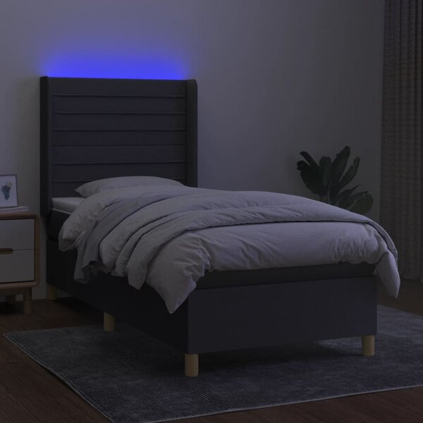 Krevet box spring s madracem LED tamnosivi 90x190 cm tkanina - Siva / 90 x 190 cm