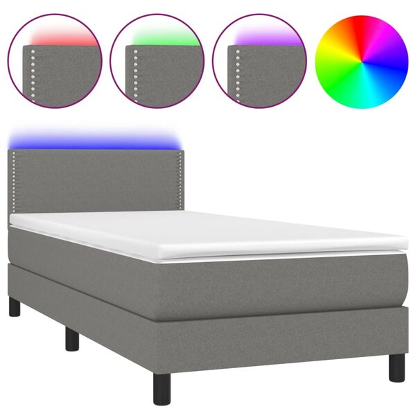 Krevet box spring s madracem LED tamnosivi 90x190 cm tkanina - Siva / 90 x 190 cm
