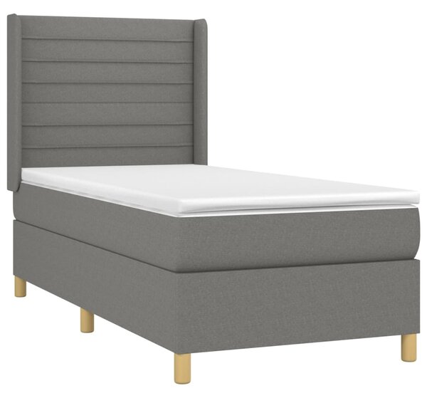 Krevet box spring s madracem LED tamnosivi 90x190 cm tkanina - Siva / 90 x 190 cm