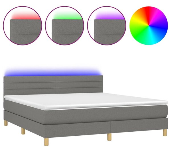 Krevet box spring s madracem LED tamnosivi 160x200 cm tkanina - Siva / 160 x 200 cm