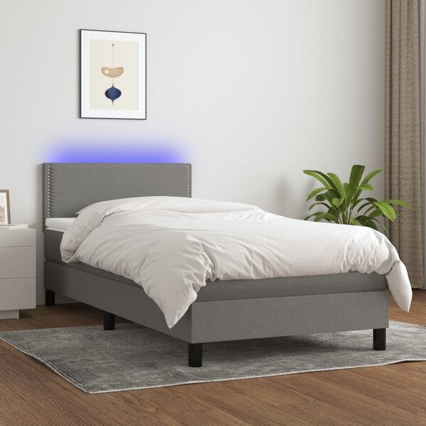 Krevet box spring s madracem LED tamnosivi 90x190 cm tkanina - Siva / 90 x 190 cm