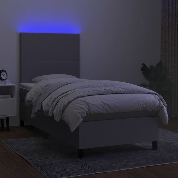 Krevet box spring s madracem LED svjetlosivi 80x200 cm tkanina - Siva / 80 x 200 cm