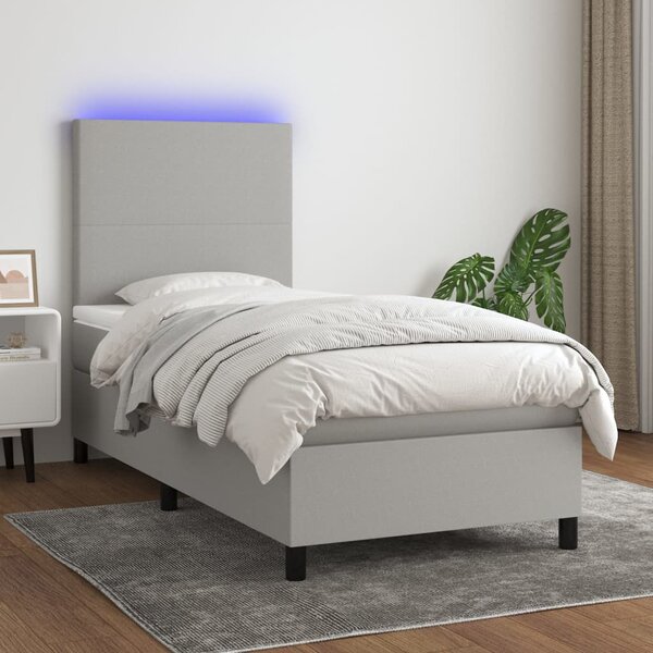 Krevet box spring s madracem LED svjetlosivi 80x200 cm tkanina - Siva / 80 x 200 cm