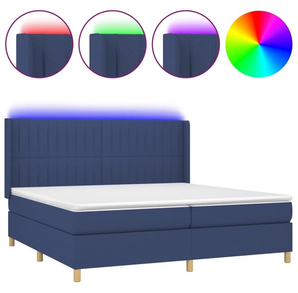 Krevet box spring s madracem LED plavi 200x200 cm od tkanine - Plava / 200 x 200 cm