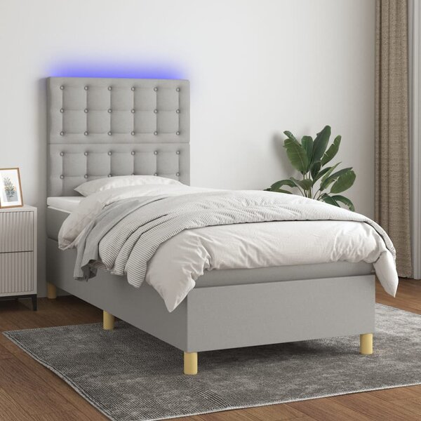 Krevet box spring s madracem LED svjetlosivi 80x200 cm tkanina - Siva / 80 x 200 cm