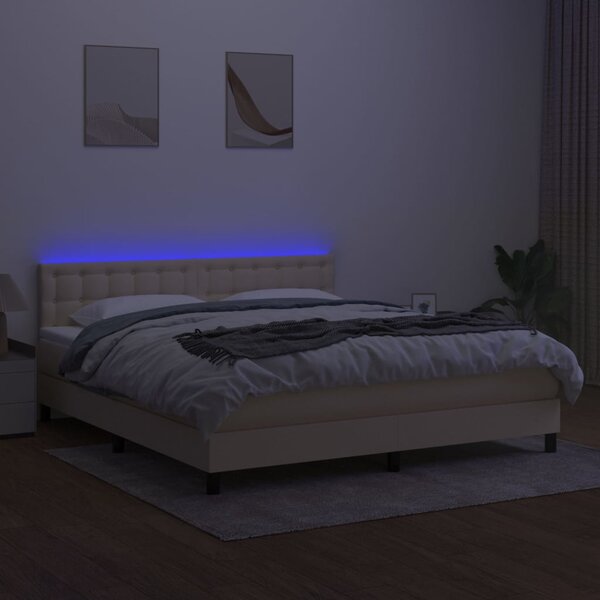 Krevet box spring s madracem LED krem 160x200 cm od tkanine - Krema / 160 x 200 cm