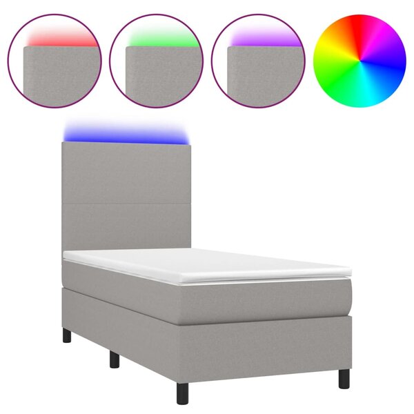 Krevet box spring s madracem LED svjetlosivi 80x200 cm tkanina - Siva / 80 x 200 cm