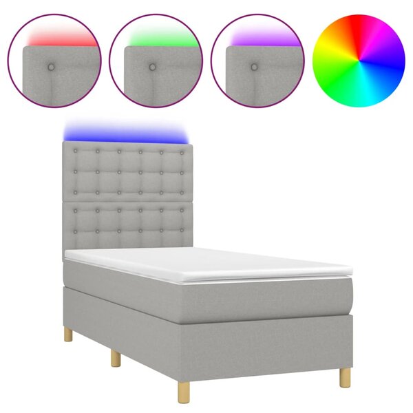 Krevet box spring s madracem LED svjetlosivi 80x200 cm tkanina - Siva / 80 x 200 cm