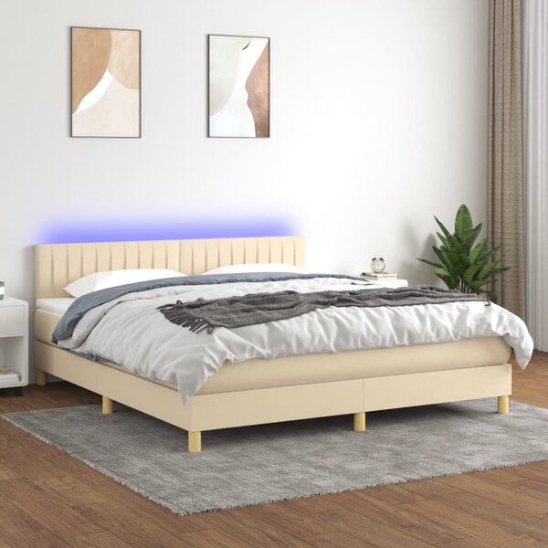 Krevet box spring s madracem LED krem 160x200 cm od tkanine - Krema / 160 x 200 cm