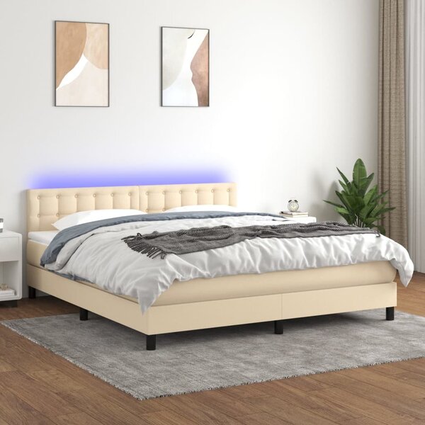 Krevet box spring s madracem LED krem 160x200 cm od tkanine - Krema / 160 x 200 cm