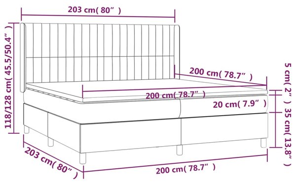 Krevet box spring s madracem LED smeđesivi 200x200 cm tkanina - Tupe / 200 x 200 cm