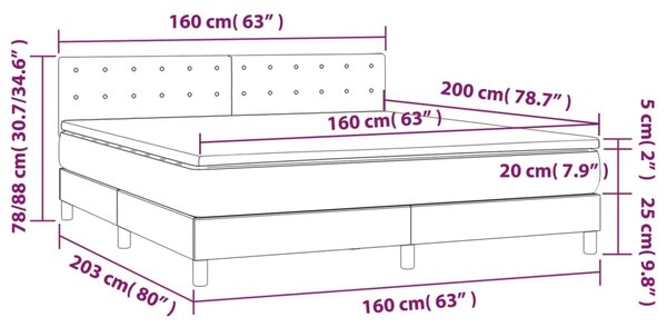 Krevet box spring s madracem LED krem 160x200cm od umjetne kože - Krema / 160 x 200 cm
