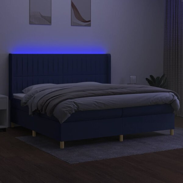 Krevet box spring s madracem LED plavi 200x200 cm od tkanine - Plava / 200 x 200 cm