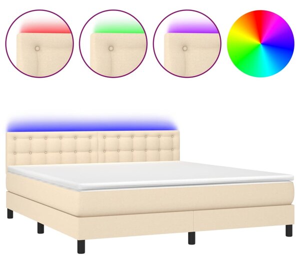 Krevet box spring s madracem LED krem 160x200 cm od tkanine - Krema / 160 x 200 cm