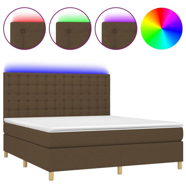 Krevet box spring s madracem LED tamnosmeđi 160x200 cm tkanina - Smeđa / 160 x 200 cm