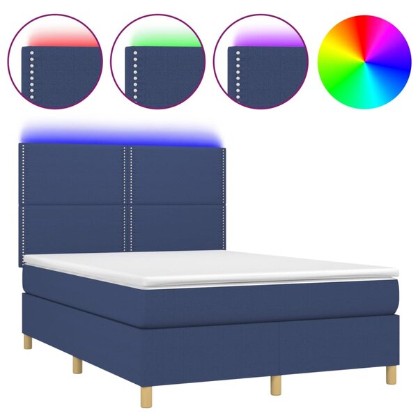 Krevet box spring s madracem LED plavi 140x200 cm od tkanine - Plava / 140 x 200 cm